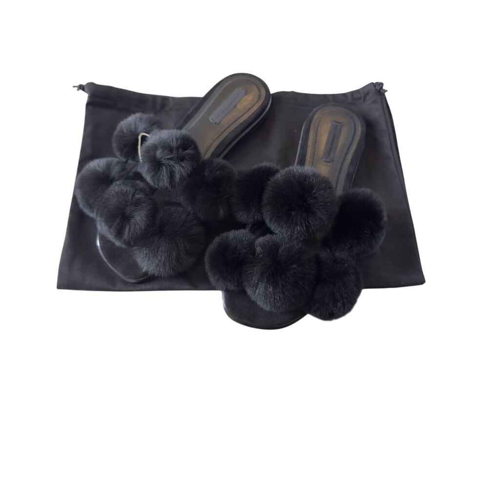 Alexander Wang Ava Rabbit Fur Pom Pom Slides – NIB – Women’s Sz 7 / 37.5 - Picture 4 of 11